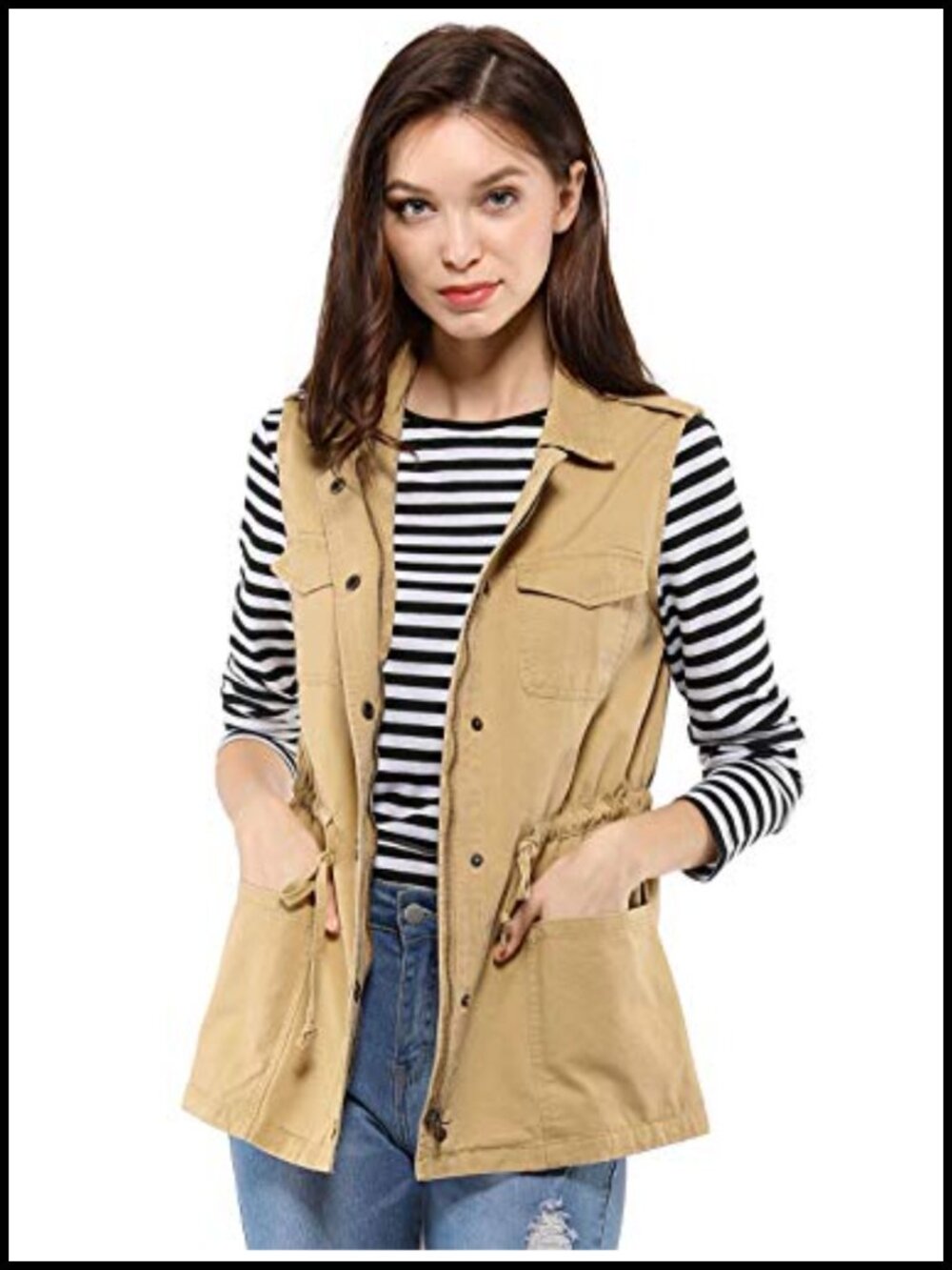 Allegra K Zip Up Sleeveless Jacket Utility Outwear Cargo Vests